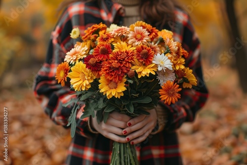 Wallpaper Mural Autumn bouquet held by woman in park Torontodigital.ca