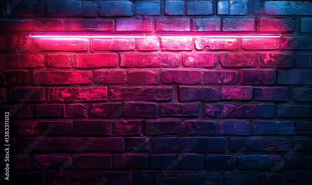 Neon lights illuminate a brick wall, creating a modern and urban aesthetic. The contrast between the vibrant pink light and the textured bricks creates a dynamic visual Neon lights illuminate a brick wall, creating a modern and urban aesthetic. The contrast between the vibrant pink light and the textured bricks creates a dynamic visual