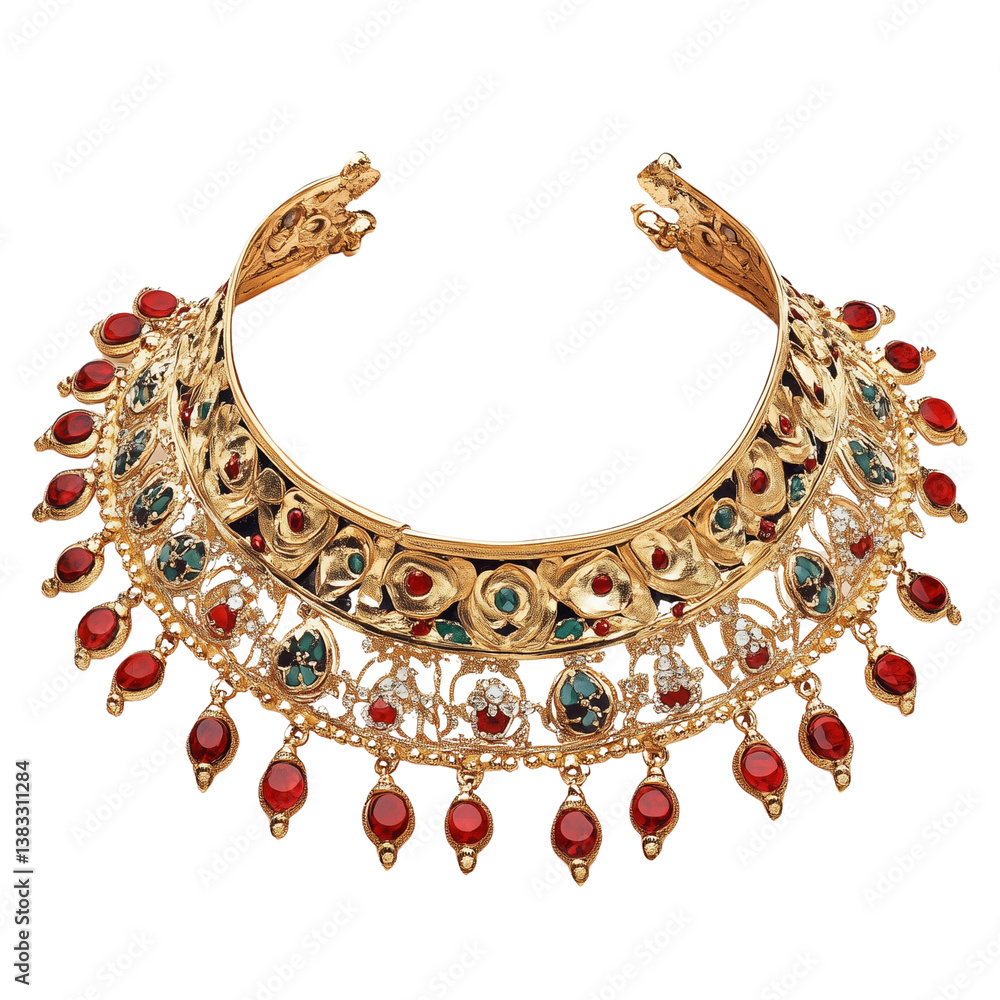 Heavy bridal choker necklace with meenakari enamel and red stones Heavy bridal choker necklace with meenakari enamel and red stones