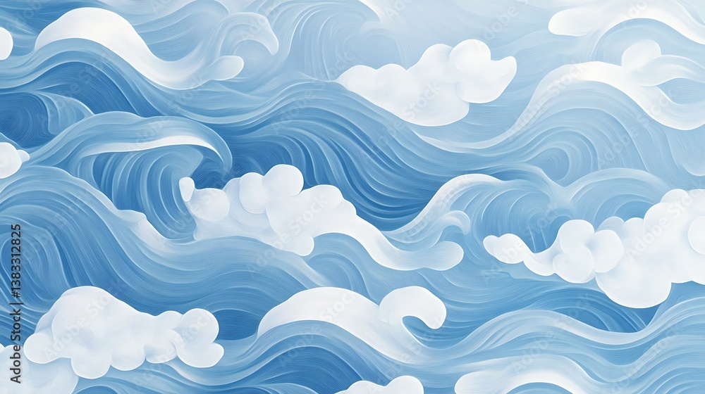 Abstract Blue Waves and Clouds Design Abstract Blue Waves and Clouds Design