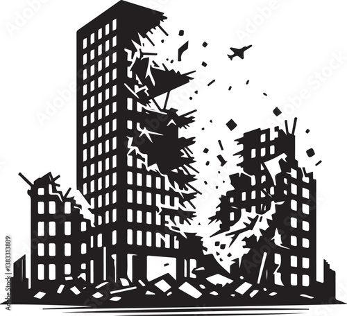 distorter bulding block and white silhouette victor isolated on the white background