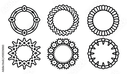 hand drawn circle doodle sketch frame set isolated