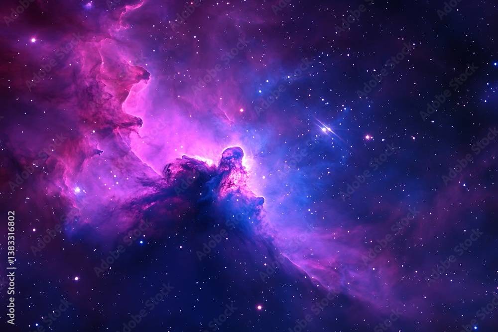 Obraz premium A breathtaking cosmic vista of swirling purple and blue nebulae illuminated by distant stars showcases the vast beauty and mystery of deep space.