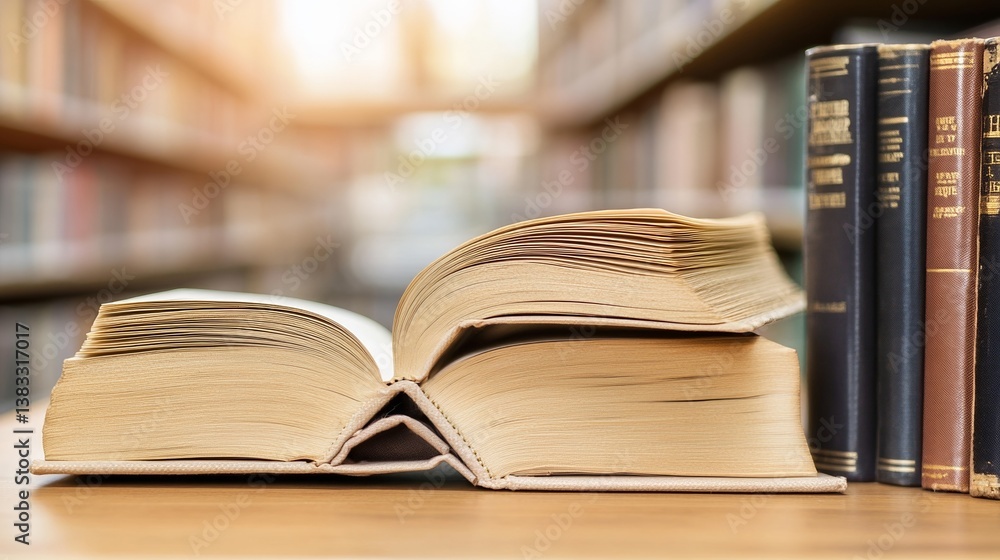 Timeless Knowledge: Old Books on Wooden Shelves, a Quiet Library Ambiance Timeless Knowledge: Old Books on Wooden Shelves, a Quiet Library Ambiance
