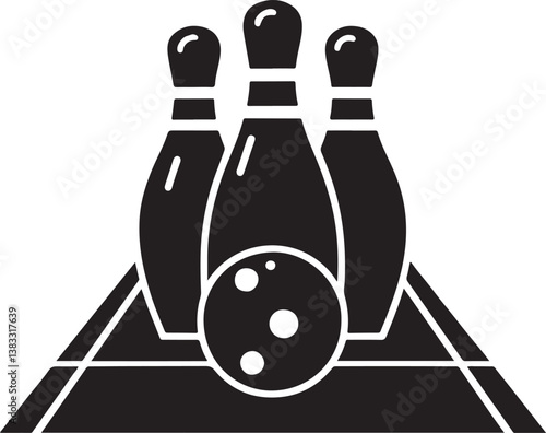 A vector illustration of a black bowling set with white balls against a white background.