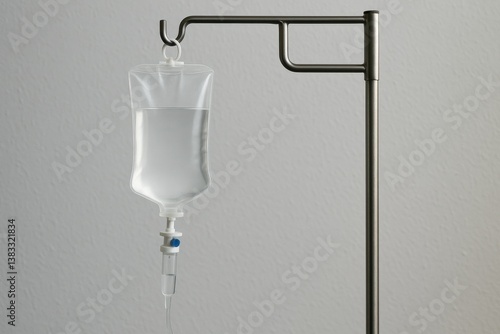 Iv drip delivering saline solution in hospital setting