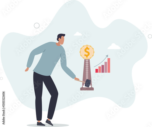 Investment asset price hit all time high, market rising, stock, crypto currency or gold price rally concept.flat character life .