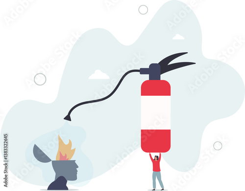 Therapy to cool down burning mind or anger, reduce burnout or mental illness, depression, cure anxiety and stress concept.flat character life .