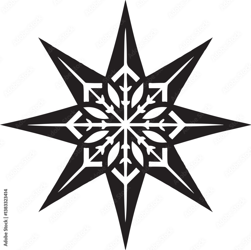 Obraz premium Black mandala star silhouette victor design isolated on the white background.