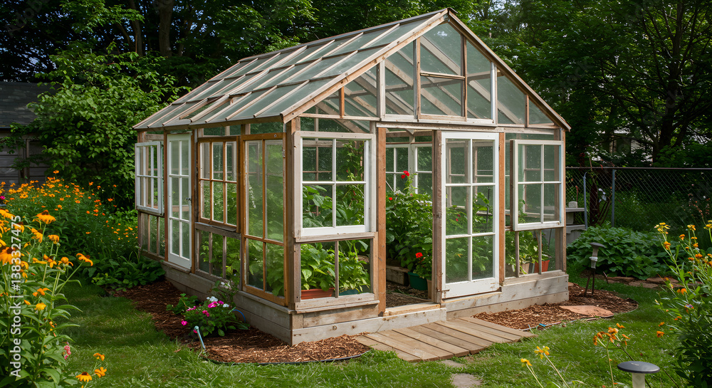 Charming Backyard Greenhouse Constructed With Reclaimed And Repurposed Windows Charming Backyard Greenhouse Constructed With Reclaimed And Repurposed Windows