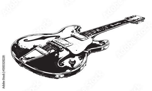 image of a black flat electric guitar
