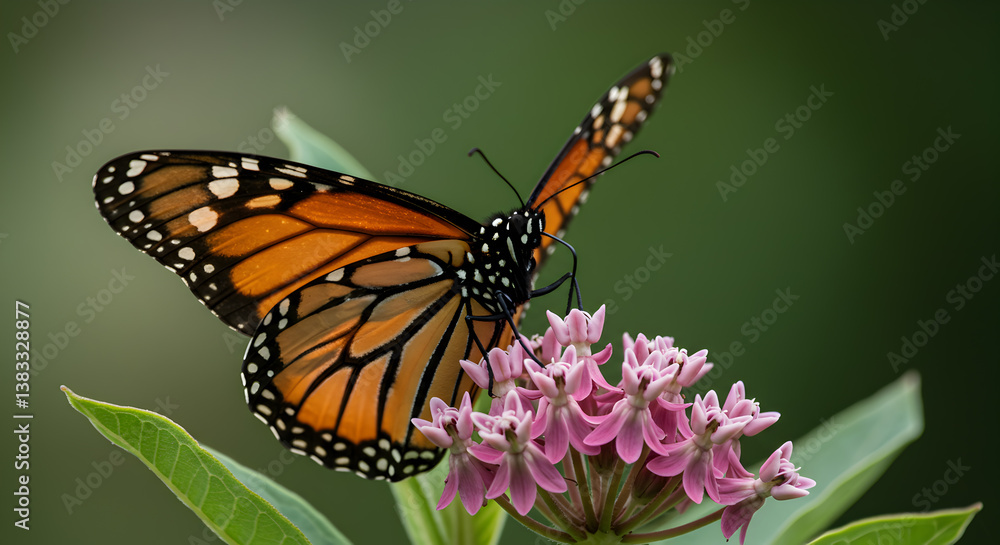 Captivating Close-Up of a Monarch Butterfly on Milkweed Bloom In Spring Captivating Close-Up of a Monarch Butterfly on Milkweed Bloom In Spring