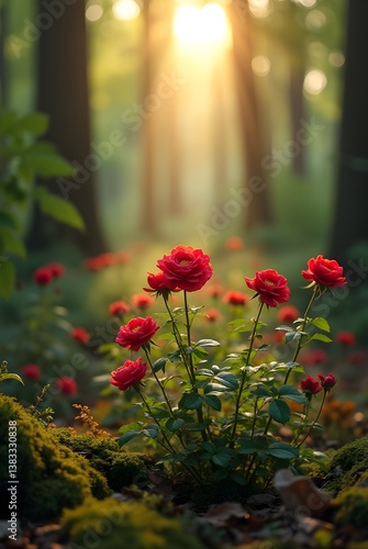 red roses in the forest