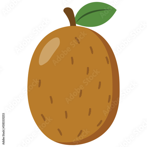Whole ripe kiwi with green leaf, isolated flat illustration, great for tropical packaging, food design, diet promotions and healthy lifestyle visuals