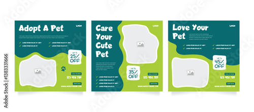 Set of pet care promotion banner social media pack template. Pet adoption social media post template. Pet shop social media carousel template. 