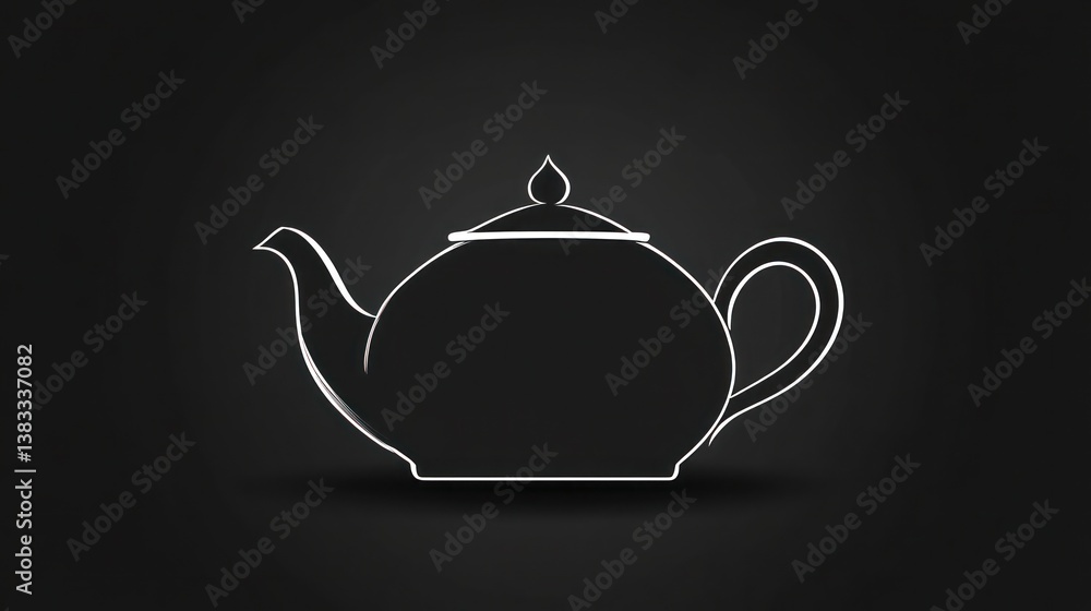 Simple teapot outline on black background. Suitable for food blogs, ads, menus Simple teapot outline on black background. Suitable for food blogs, ads, menus