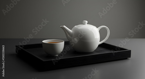 Wallpaper Mural Elegant Tea Presentation Featuring a White Teapot and Cup on a Tray Torontodigital.ca