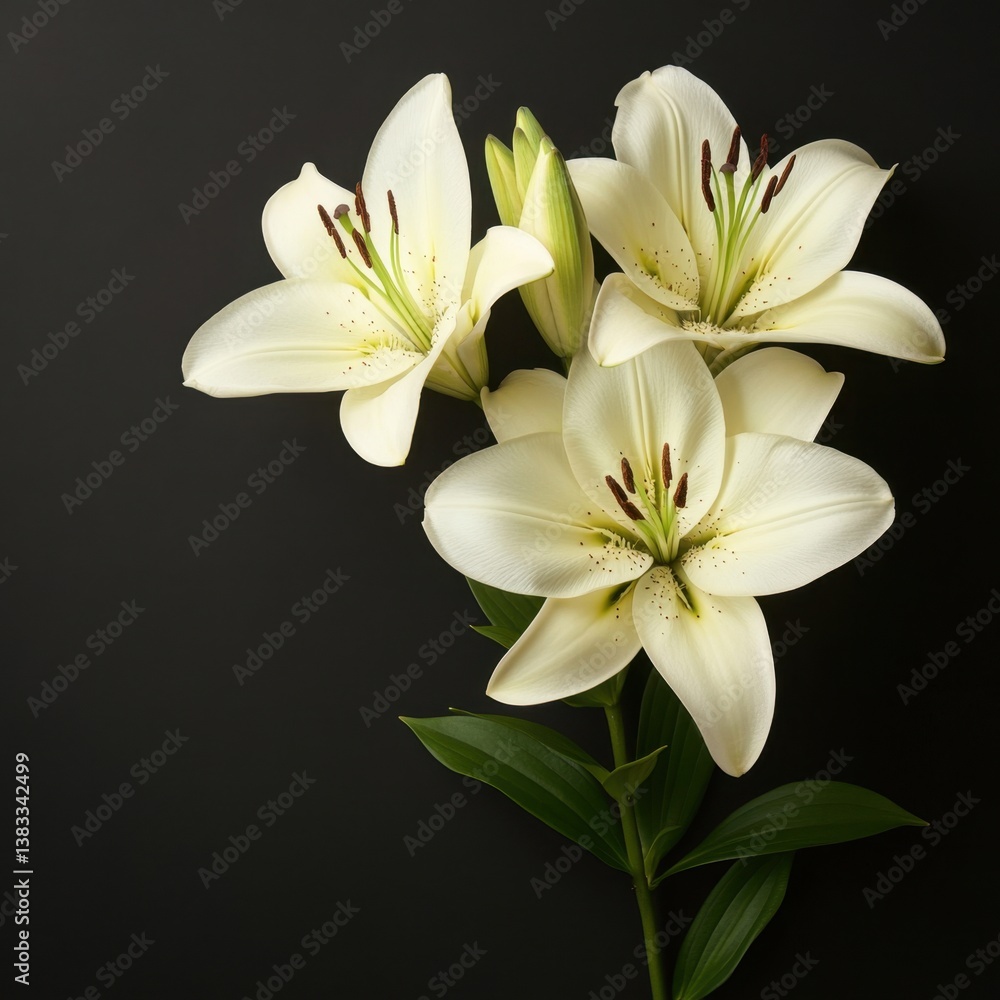 Fototapeta premium Elegant White Lily Blossom on Dark Backdrop Capturing Floral Beauty in Studio Shot Close Up View