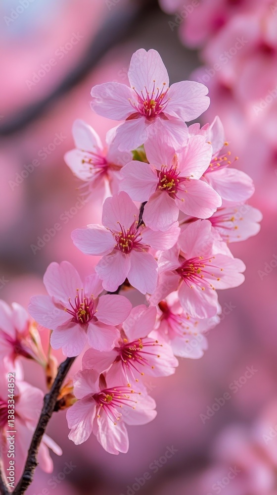 Fototapeta premium Delicate pink cherry blossoms in full bloom against a soft blurred background creating a serene and romantic spring atmosphere capturing the beauty of nature