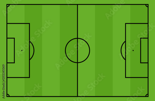 Aerial soccer field with sport court lines. Stadium pitch grass and ground view. Flat vector illustration isolated on white background.