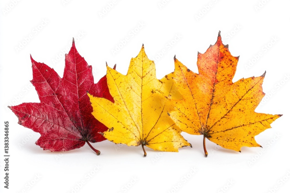 Vivid autumn maple leaves in red yellow and orange hues against a clean white background showcasing seasonal beauty and vibrant colors Vivid autumn maple leaves in red yellow and orange hues against a clean white background showcasing seasonal beauty and vibrant colors