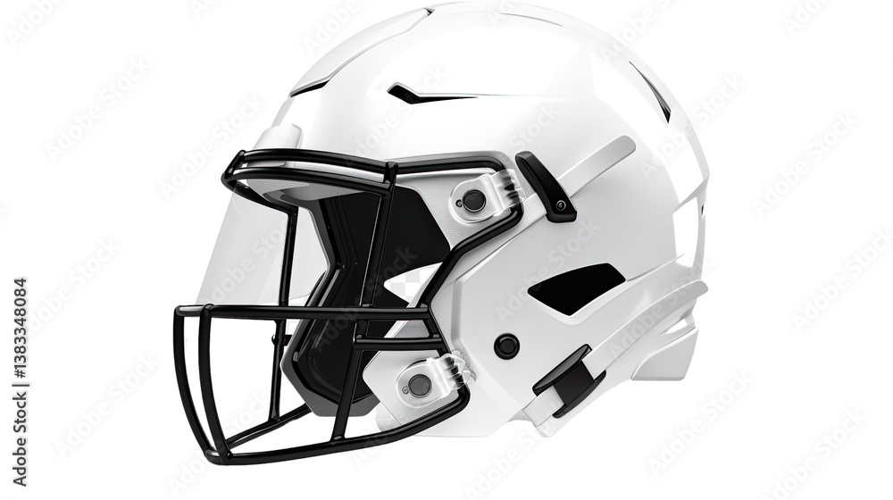 Fototapeta premium Protective Football Helmet: A pristine, modern football helmet, showcasing its sleek design and protective features, is a symbol of the sport.