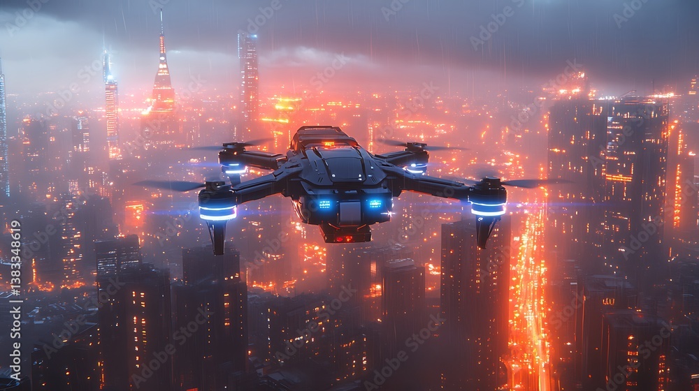 Obraz premium Futuristic drone delivering packages high resolution picture