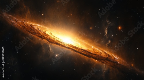 Golden Spiral Galaxy in Deep Space with Bright Core and Twinkling Stars – Cosmic Astronomy Background
