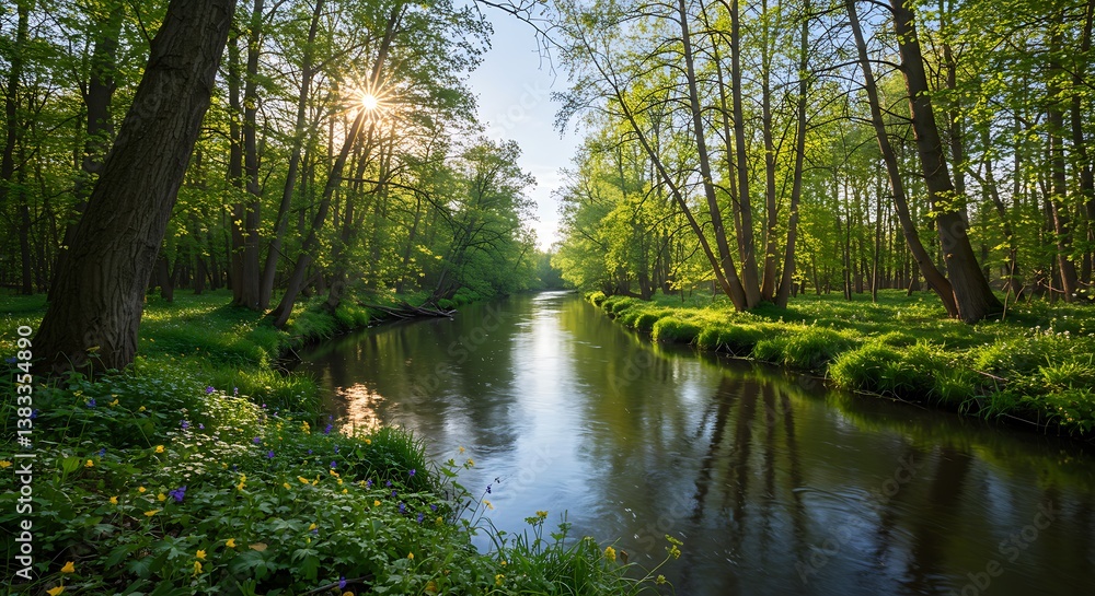 Sunlit River's Embrace AI Generated Sunlit River's Embrace AI Generated