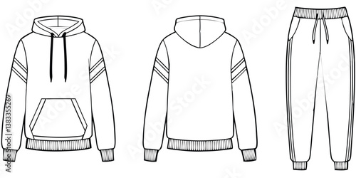 Hoodie and Jogger Tracksuit Technical Fashion Sketch