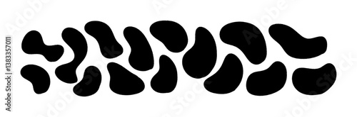 Organic blob shapes with irregular liquid splats. Abstract black spots and Memphis-style brush splodges. Flat vector illustration isolated on white background.