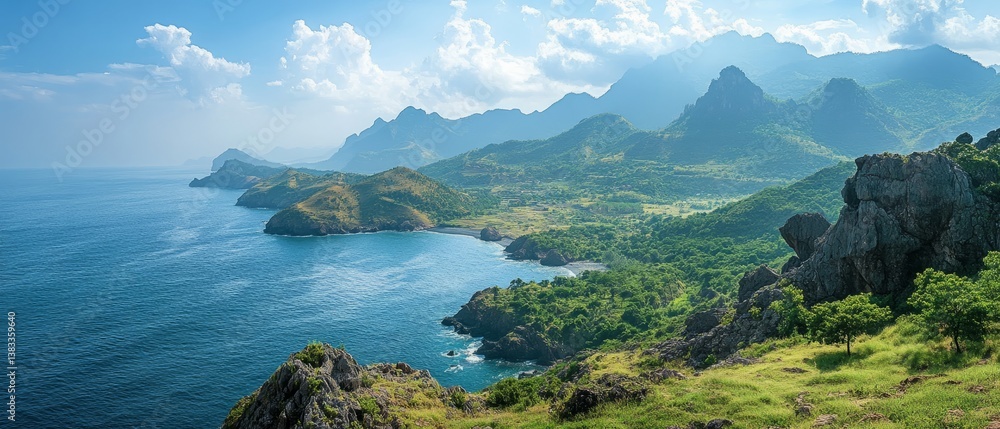 Rocky coastal landscape, South China Sea, Vinh hy, Province of Ninh Thuan, Vietnam, Asia