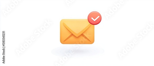 Email notification icon with an envelope inside a speech bubble and a red badge showing one new message, isolated on a white background.