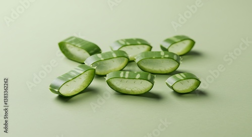 Wallpaper Mural Sliced Aloe Vera Gel on Pale Green Background AI Generated Torontodigital.ca