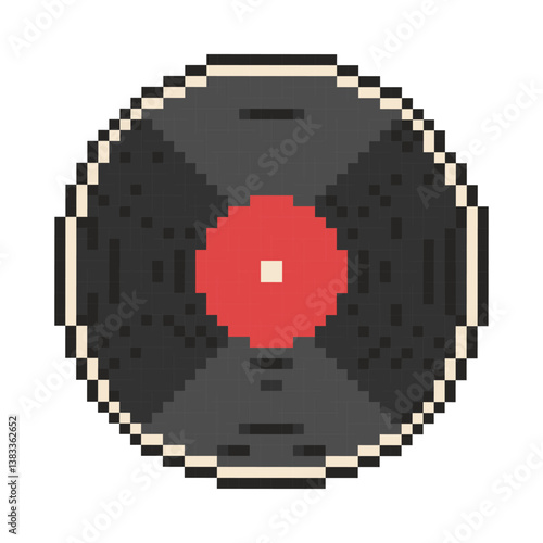 8 bit vinyl record icon. Pixel art object. Old school vintage game graphics.