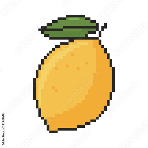 8 bit lemon icon. Pixel art object. Old school vintage game graphic.