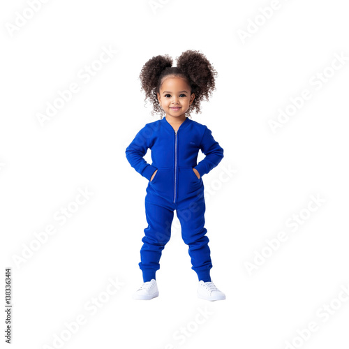 Adorable Toddler Girl in Royal Blue Zip-Up Jumpsuit