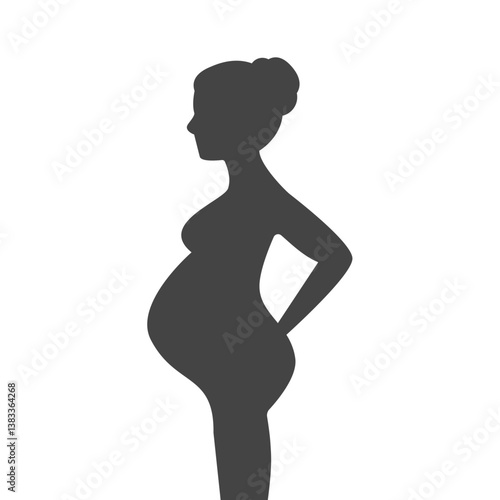 Young pregnant woman silhouette. Illustration of lady with tummy stomach. Vector