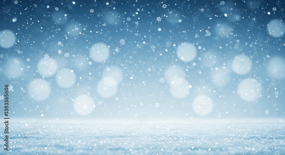 Fototapeta premium Winter Snowfall Background: Sparkling Bokeh & Snow AI Generated