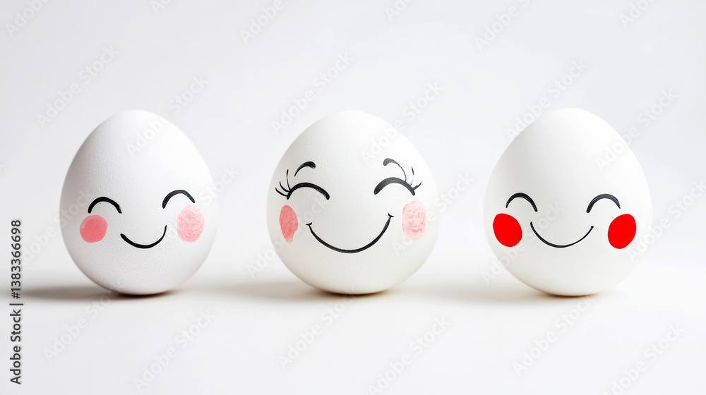 Happy Easter Eggs with Smiley Faces on White Background (Banner) Happy Easter Eggs with Smiley Faces on White Background (Banner)