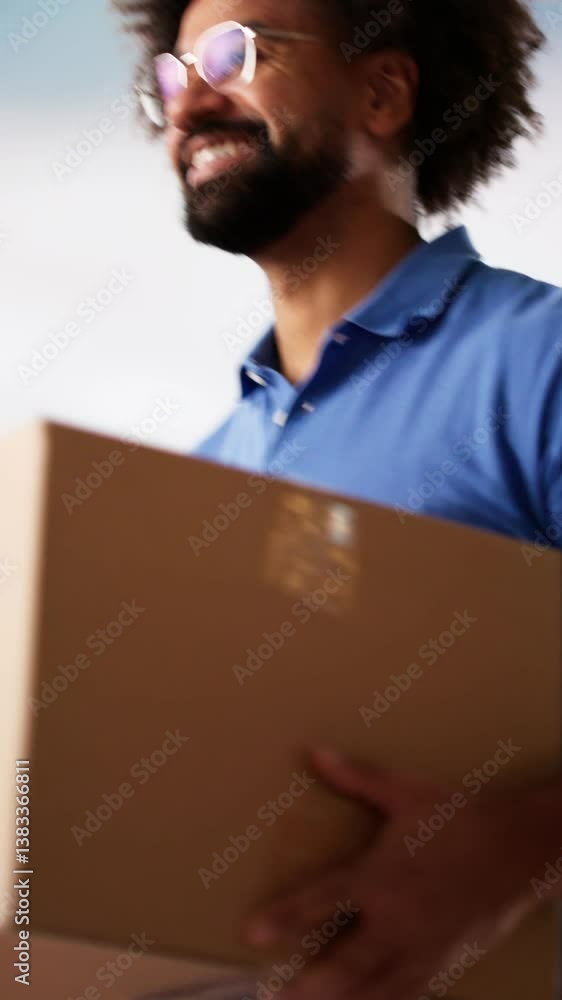 Truck Mover Unloading Van Carrying Boxes Truck Mover Unloading Van Carrying Boxes
