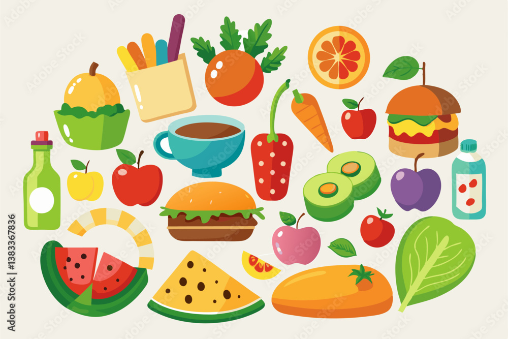 Food Vector Illustrations in Different Styles on White Background Food Vector Illustrations in Different Styles on White Background
