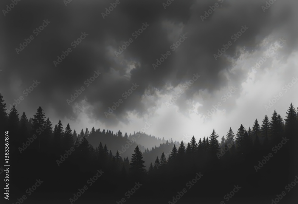 Obraz premium High Contrast Grayscale A Moody and Intense Forest Scene