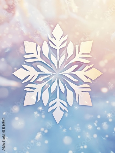 Geometric minimalistic snowflake logo on a soft gradient winter background for a modern festive aesthetic