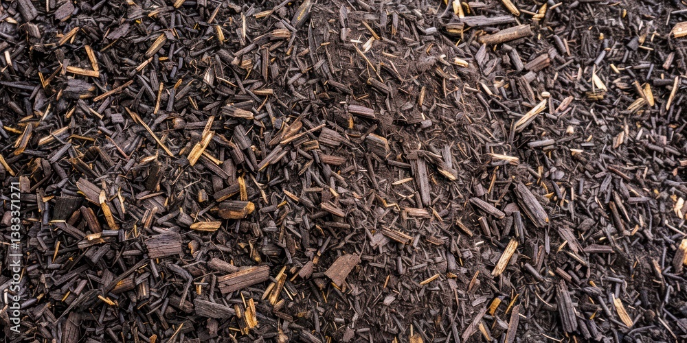 Aerial top view Pile of brown wood chips small scrap piece. Aerial top view Pile of brown wood chips small scrap piece.