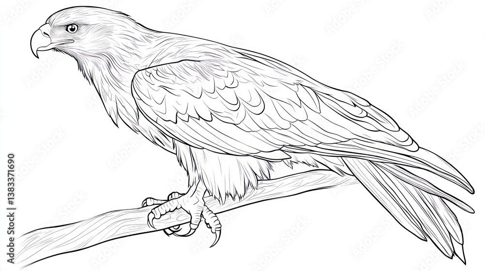 Fototapeta premium Black and White Raptor Perched on Branch