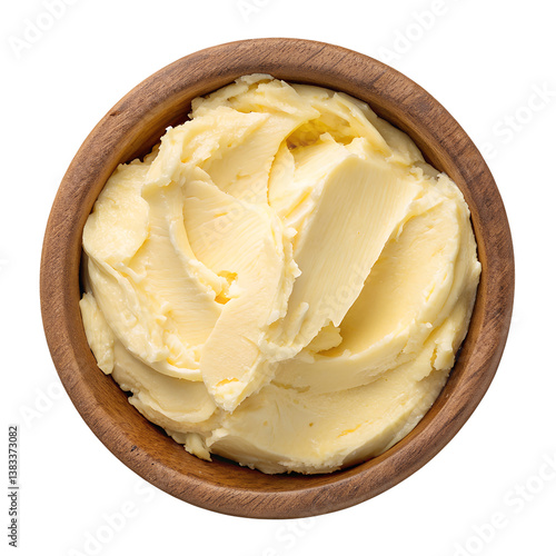 Foto Wooden bowl with creamy butter on transparent background, showcasing a smooth butter texture for design