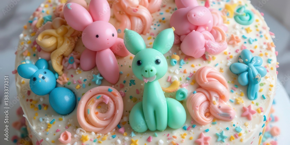 Bring joy to a child s birthday with a whimsical cake featuring pastel balloon animals and vibrant sprinkles. Bring joy to a child s birthday with a whimsical cake featuring pastel balloon animals and vibrant sprinkles.