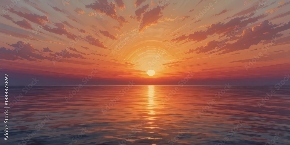Fototapeta premium Dramatic Sunset Ocean Painting A Powerful and Emotional Interpretation of a Sunset Reflected on the Sea