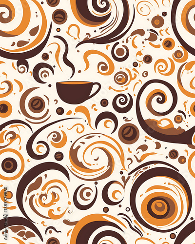 seamless pattern Realistic and artistic illustrations of coffee beans, brewing equipment, coffee cups for background or wallpaper
